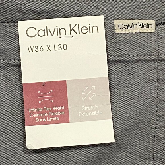 Calvin Klein Chino Pants Mens 36 x 30 Gray Slim Fit Straight Flex Waist Cotton - Picture 4 of 13
